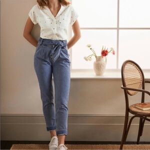 Boden Sienna 100% Linen White & Gold Polka Dot Short Sleeve Blouse Button Up‎